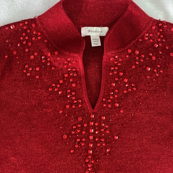 Dark red rhinestone embellished glittery sweater - Picture 5 of 17